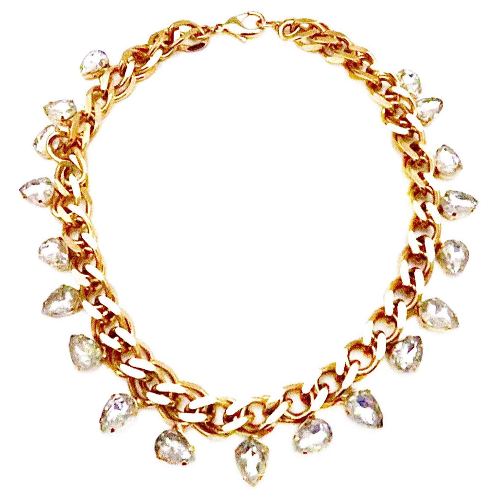 Think cuban link chain with clear teardrop shape Swarovski stones