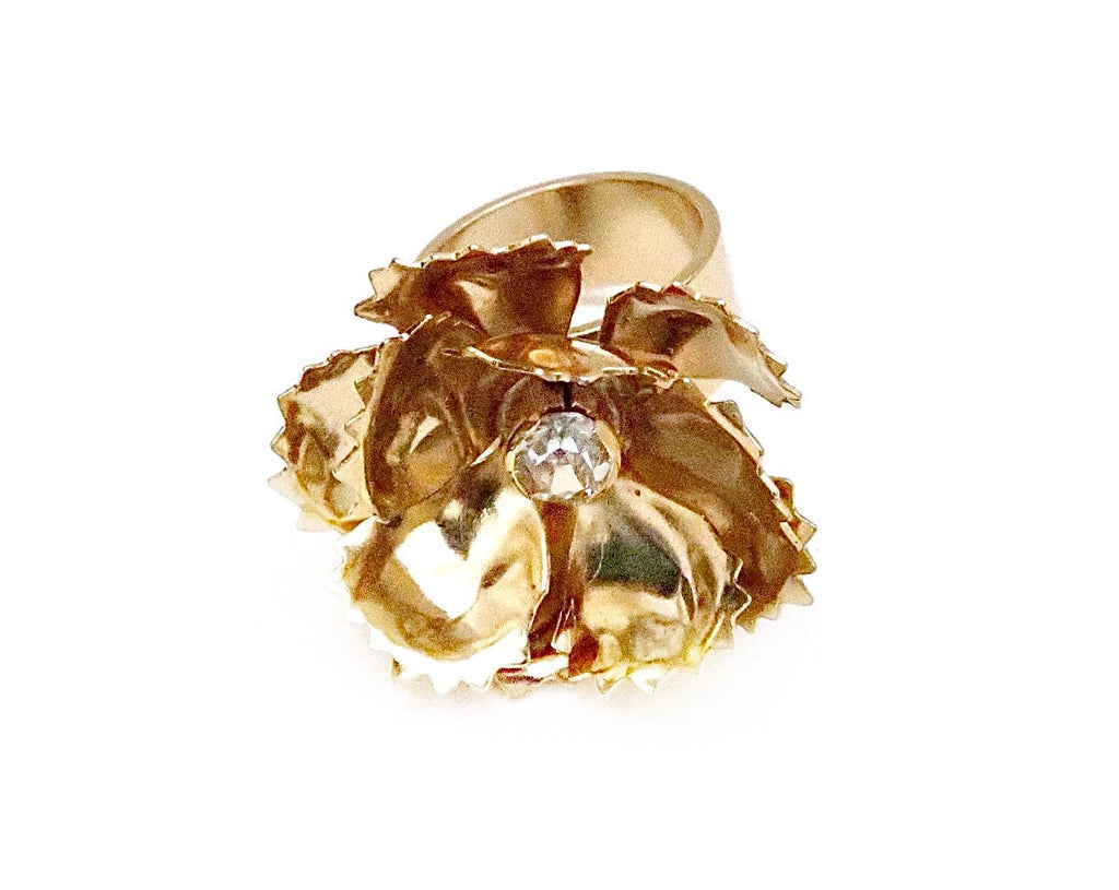 Handmade Gold flower ring with Swarovski stone