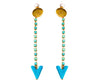 purple stone dangle earrings with turquoise heart at end