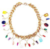 Thick Gold link chain adorned with horse shoe shaped pendants and colorful Swarovski stones