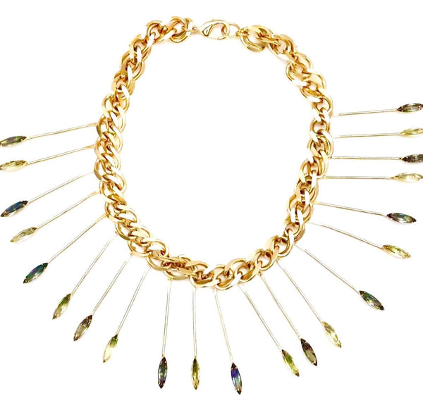 Thick Gold Chain Necklace with Swarovski Dagger pendants