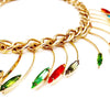 Gold chain with colorful Swarovski stone hanging pendants