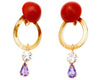 clip on maroon stone with herringbone circle decal and Swarovski stones dangling earrings