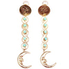 Gold earrings with persian coins mint green stones and crescent moon