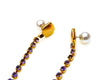 purple stone dangle earrings with turquoise heart at end