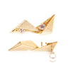 Gold Earrings hollow triangles in zigzag shape with Swarovski stones pearl backs