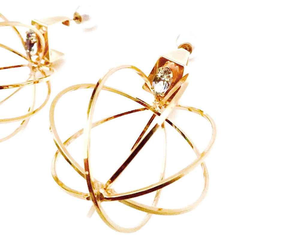 Hollow Globe shaped earrings with Swarovski stone at top