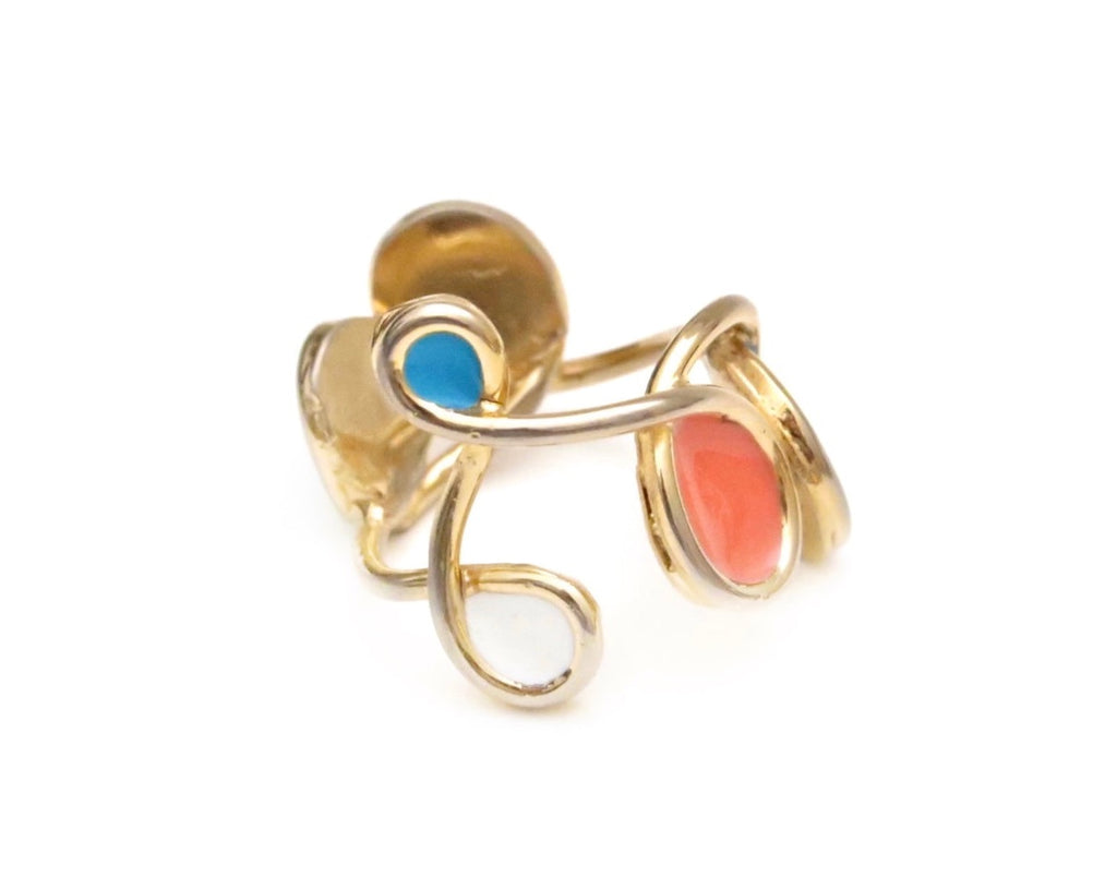 Multi Color Gold Doodle Swirl Ring