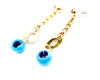 Gold link dangle earrings with oval decal and turquoise stone