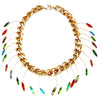 Gold chain with colorful Swarovski stone hanging pendants