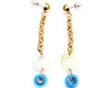 Gold link dangle earrings with oval decal and turquoise stone