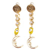 Gold earrings with persian coins white stones evil eye and crescent moon 