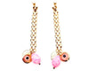chain earrings with evil eye pink stone and Persian coin