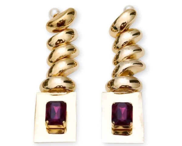 vintage style earrings with square pendant and Swarovski stone