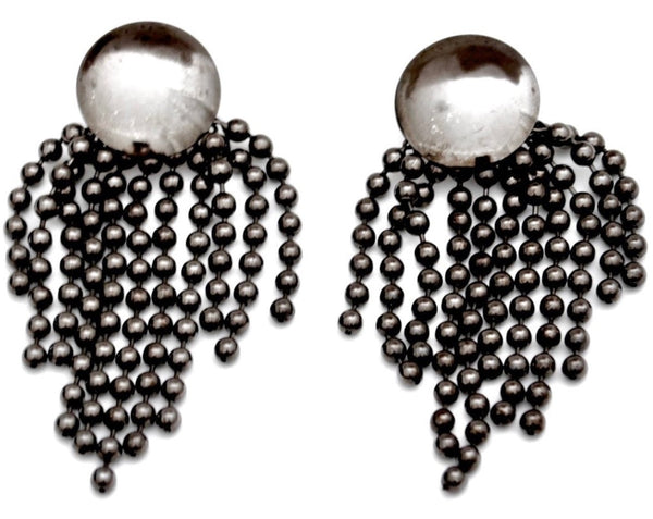 Gunmetal Bead Earrings with metal circle at top