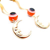 Persian coin evil eye bead and crescent moon dangle earrings