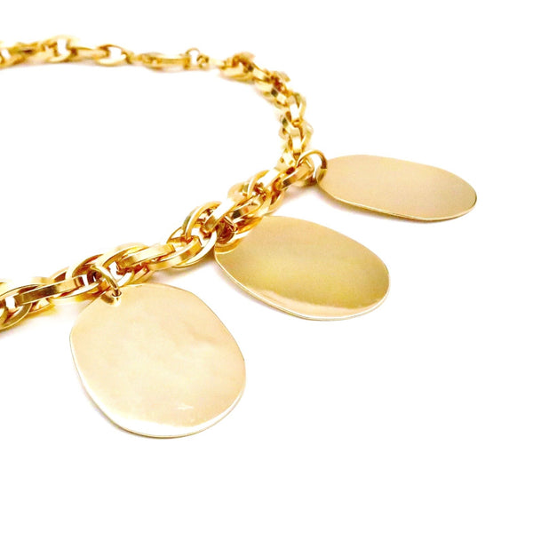 Gold chain necklace with metal oval decals