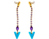 purple stone dangle earrings with turquoise heart at end