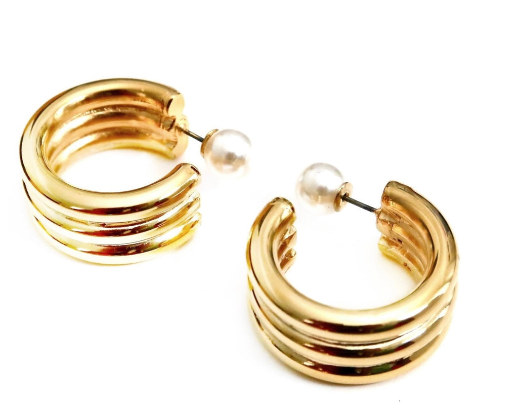 triple stacked hollow reversible hoop earrings 