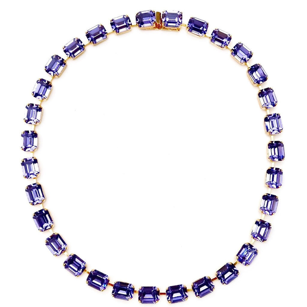 purple square Swarovski stone choker necklace with infinity clasp
