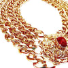 Quadruple stacked cuban link chain with oval flower decal pendant Swarovski stones matte maroon stone