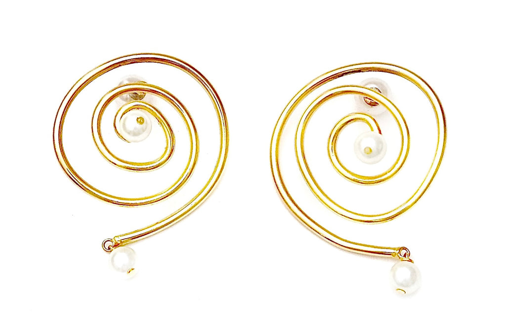 reversible metal swirl earrings with pearl accents