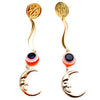 Persian coin evil eye bead and crescent moon dangle earrings