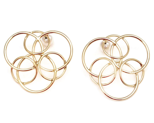 Gold Repetitive Circle Earrings Pearl Backs