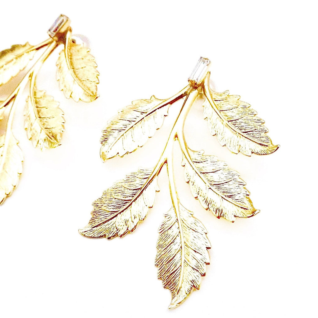 Textured Leaf Metal Earrings with Swarovski Stone