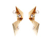 Gold Earrings hollow triangles in zigzag shape with Swarovski stones pearl backs