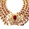 Quadruple stacked cuban link chain with oval flower decal pendant Swarovski stones matte maroon stone