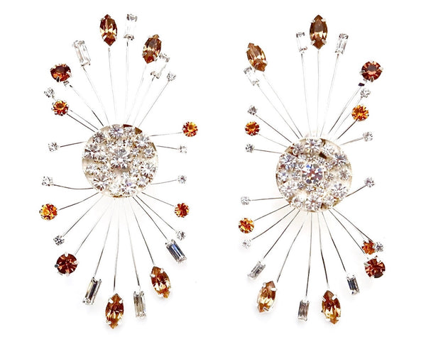 Swarovski circle pendant earrings with metal strands all around with stones