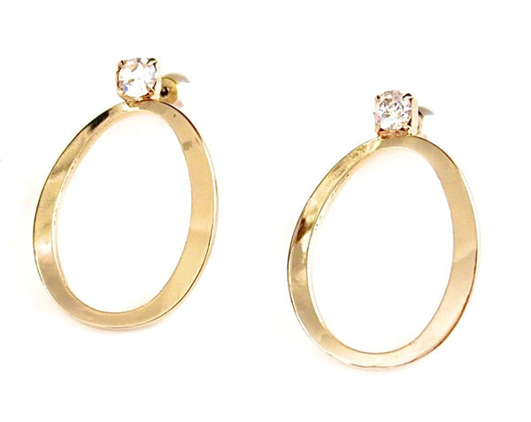 Gold circle earrings with Swarovski stone  pearl backs