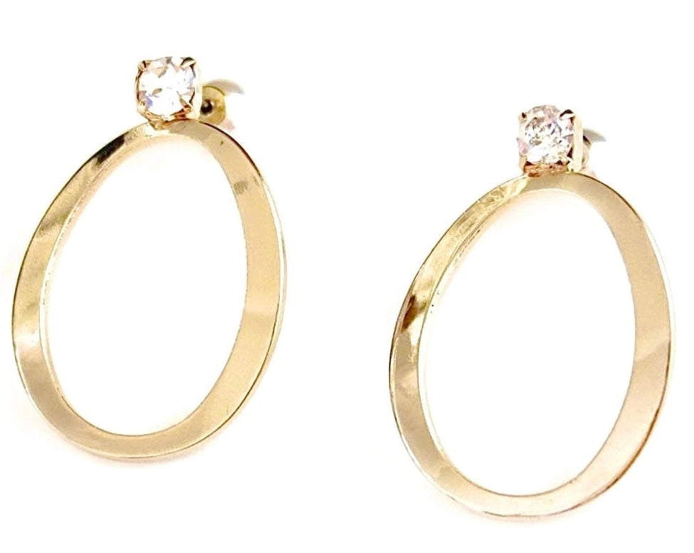 Gold circle earrings with Swarovski stone  pearl backs