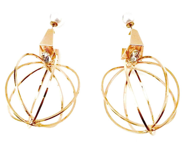 Hollow Globe shaped earrings with Swarovski stone at top