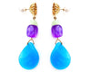green purple and blue stone dangle earrings with gold decal and Swarovski stone