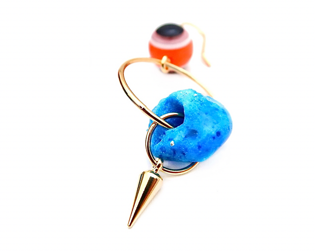 evil eye earrings with natural blue stone and dagger pendant