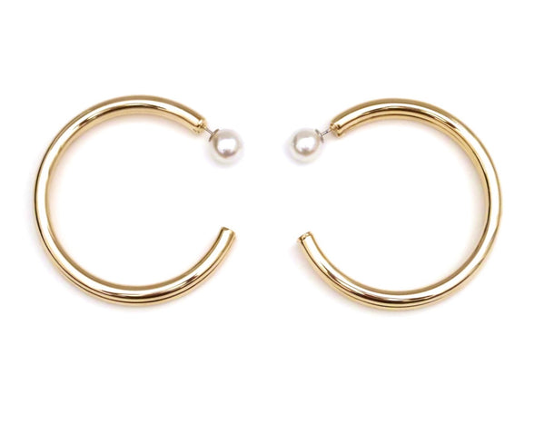 Hollow Gold Metal Double Stack Hoops with Pearl Backs