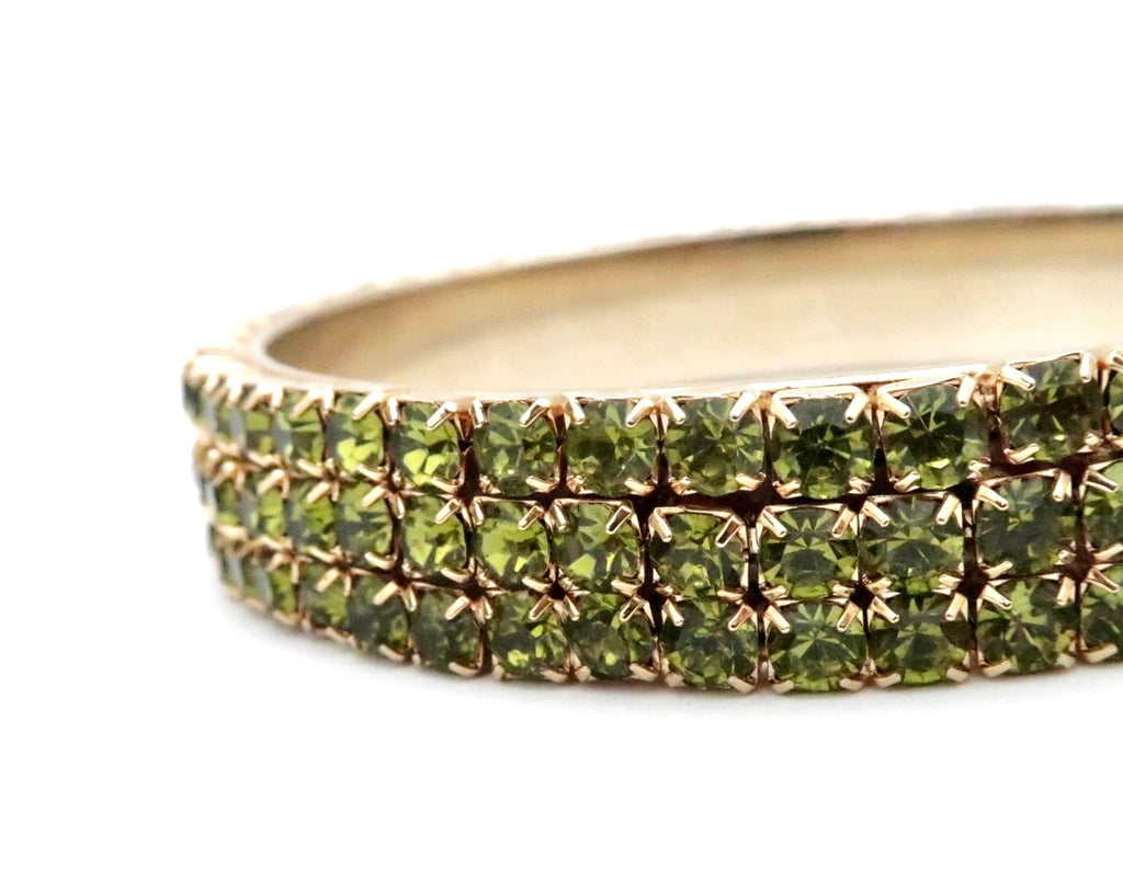 Triple stacked green Swarovski stone bangle